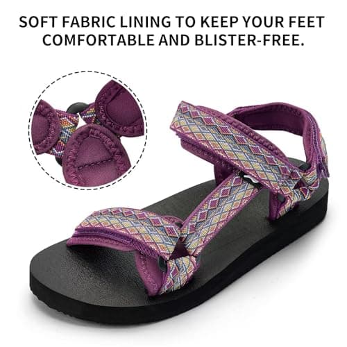 YOCCI Women's Sandals Hiking Sport Sandals with Arch Support Yoga Mat Insole Comfortable Walking Water Sandals for Beach Travel Athletic, Purple, 5.5 UK — view 2