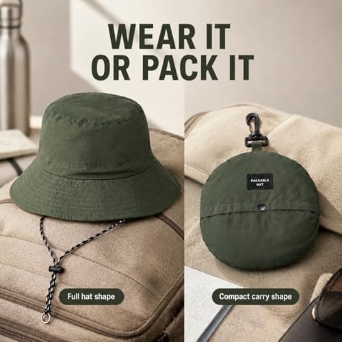 Packable Bucket Sun Hat with Wide Brim & UPF50+ Protection for Outdoor Use - Foldable Waterproof Quick-Dry Breathable Hat with Adjustable Chin Strap for Men Women Travel Hiking Camping — view 6