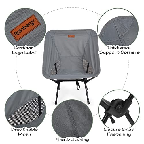 Rainberg Ultra Lightweight Camping Chair, Folding Chair, Camping Chairs for Adults, Foldable Garden Outdoor Picnic BBQ Chairs. (Pack of 1, Grey) — view 4