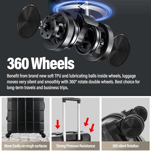 ATX Luggage Medium Suitcase on 4 Dual Spinner Wheels Super Lightweight ABS Hard Shell Hold Check in with Built-in TSA Lock (Black, 65Liters) — view 3
