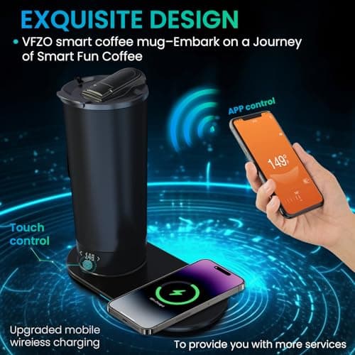 VFZO Temperature Control Heated Travel Mug Smart Self Heating Coffee Mug 20 Oz App Controlled LED Display coffee serving sets mug kept at a constant temperature for 4-10 hours (Black, 20 oz) — view 2