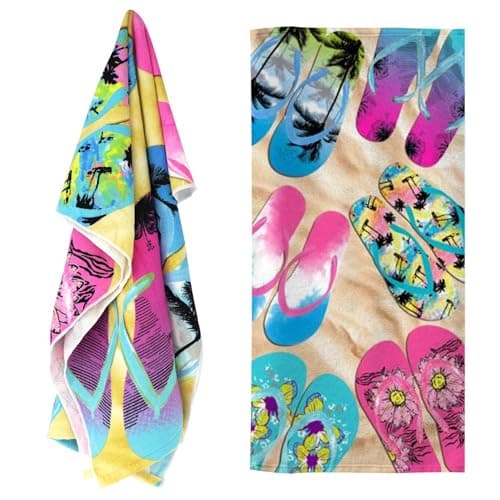 GEEZY Microfibre Beach Towel, Flip Flop Design - Quick Drying, Lightweight, Sand-Free, Large & Durable, Summer Design - Beach Essentials for Travel, Holiday, Swimming, Sauna, Adults & Kids, 70x140cm