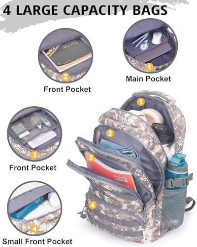30L Tactical Camo Backpack for Boys 900D Military Schoolbag with 4 Pockets — view 5