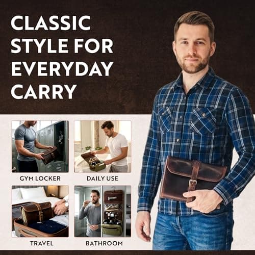 Moonster Leather Hanging Toiletry Bag for Men & Women - Travel Dopp Kit with Hanging Hook - Ideal for Gym, and Home - Toiletry Bag Men - Travel Kit for Men — view 4