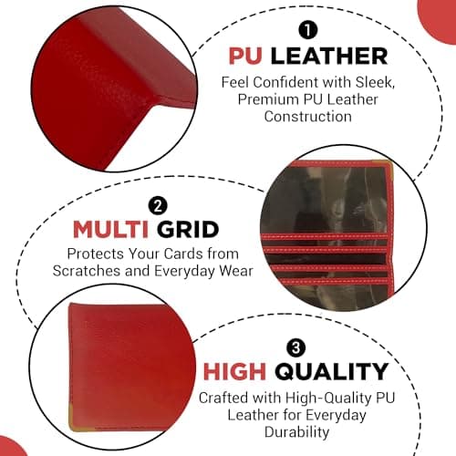 FATASH Travel Card Holder, PU Leather Oyster Card Cover, Bus Pass, Rail Ticket, Photo ID Wallet with 4 Pockets, Compact & Slim Unisex RFID Blocking Credit Card Case for Men, Women & Kids - Red — view 4
