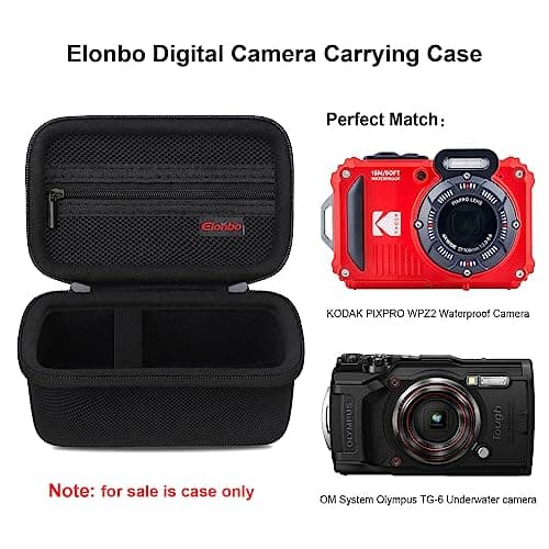Elonbo Carrying Case for Kodak PIXPRO WPZ2 Rugged Waterproof Digital Camera, Shockproof WiFi 4K Video Digital Camera Storage Cover Bag, Mesh Pocket fits Battery Charger Memory Card. Black — view 2