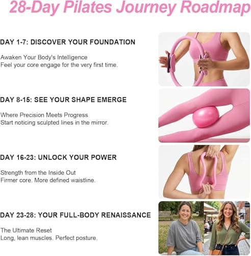 ZAWNIC 13-pcs Home Pilates Essentials Kit for Women – 9inch Yoga Ball, Figure-8 Resistance Band, Pilates Ring, Exercise Bands & Accessories – Beginner Pilates Equipment Set for Home Workouts (Pink) — view 2