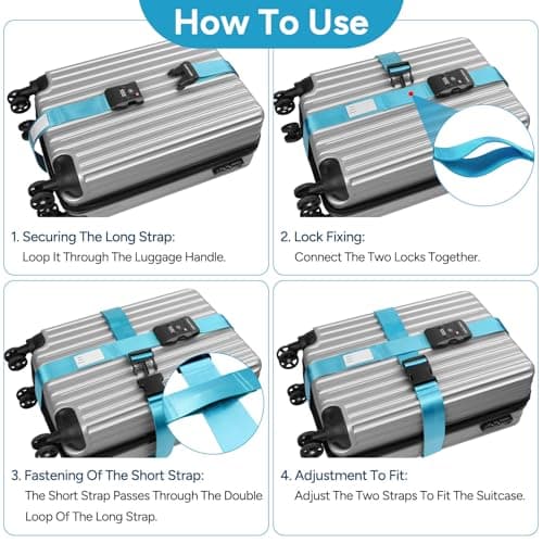 travel inspira TSA Approved Luggage Straps, Cross Suitcase Straps (Blue) — view 3
