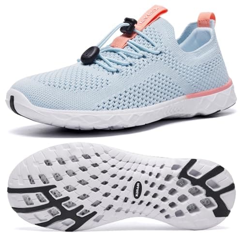 KOLILI Women's Stylish Water Shoes, Tennis Walking Shoes with Arch Support, Best for Water Sports, Travel & Walk, Light Blue, 6.5 UK