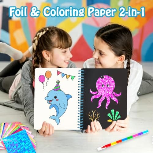 Foil handicraft Book, Art and Craft for Kids-Create Sparkly Ocean Pictures,No Mess Colouring Book,Art & Craft Supplies Kits,DIY Creative Activity Travel Toy Gifts,Ideal Gifts for Girls Boys Ages 4+ — view 6