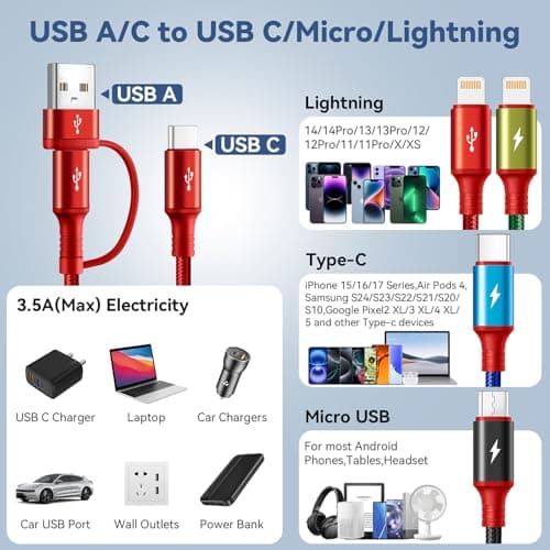Minlu Multi Charger Cable, 4 in 2 USB Charging Cable 3.5A 1.2M, Nylon — view 4