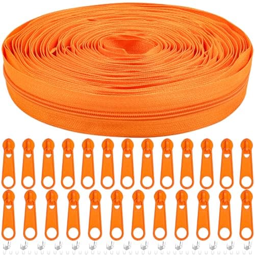 DOITEM #5 Nylon Coil Zippers by The Yard Bulk 10 Yards 9 Meters with 20pcs Zipper Sliders for DIY Sewing Tailor Craft Bag Garment Home Textile (Orange, #5)