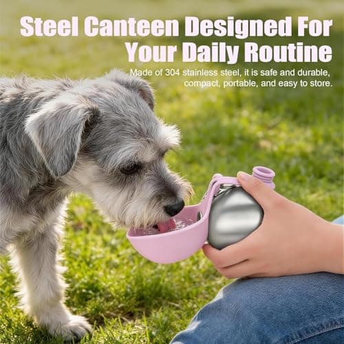 ZFFAFUR Foldable 2 in 1 Portable Dog Water Bottle – Stainless Steel Bottle with Silicone Bowl for Walks & Hiking, Leak-Proof Travel Pet Water Dispenser for Small Dogs (Pink) — view 4