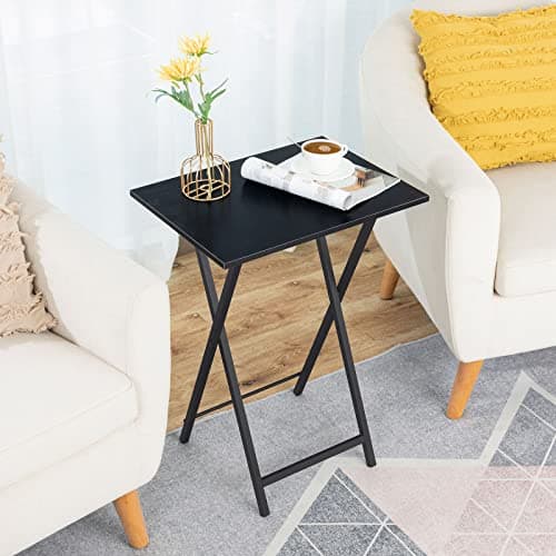 HOOBRO Folding Tables 2 Set, TV Tables for Eating Foldable, TV Tray Table, Small Sofa Laptop Dinner Table for Small Space, Metal Frame, Black EUBK25BZ01 — view 6