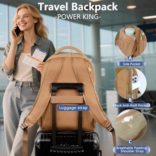 POWER KING 15.6'' Laptop Backpack Womens/Mens, Waterproof Rucksack Bag with Anti-theft Pouch, Lightweight Small Backpack Casual Daypack for Travel/College/Work (Khaki, 25L) — view 5