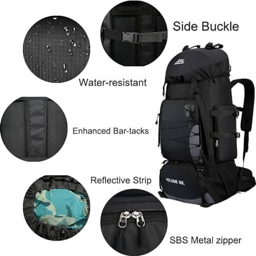 Mxaeyar 90L Hiking Backpack Large Capming Rucksack Waterproof Hiking Daypack Black Daypack for Mountaineering Travelling Climbing Outdoor Tekking Backpack for Men Women — view 4