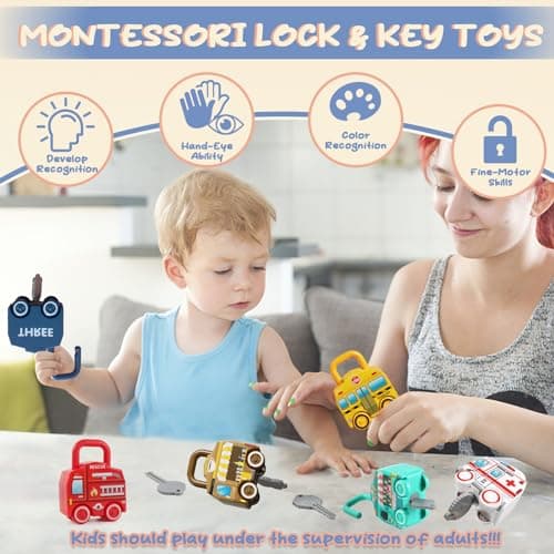 TEUVO Lock and Key Toys for Toddlers Montessori Toys for 1 2 3 4 5 Years Old, Early Educational & Activity Keys Unlock Toddler Fine Motor Skills Game Travel Toys Car Sensory Toy for Boys Girls Baby — view 2