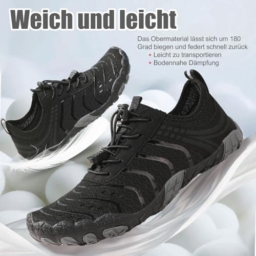 Barefoot Shoes Quick Dry Aqua Shoes Water Shoes Men Women Summer Beach Shoes Toe Protection Non Slip Swimming Shoes Lightweight Stylish River Shoes, Black, 10UK — view 6