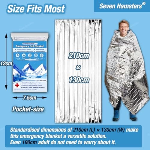 Seven Hamsters Emergency Blankets 4-Pack Foil Space Thermal Blanket for Outdoor Sport, Camping, Mylar Survival Equipment First Aid Bag Kit — view 2
