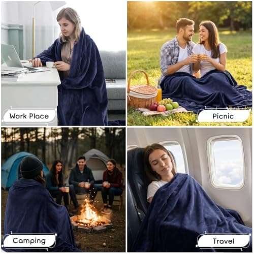 MOONLIGHT20015 Fleece Throw Blanket for Sofa - Soft Cosy Fluffy Blankets for Bed, 400 GSM Silk Touch Warm Single Throws for Audlts, Navy, 130x150 cm — view 6
