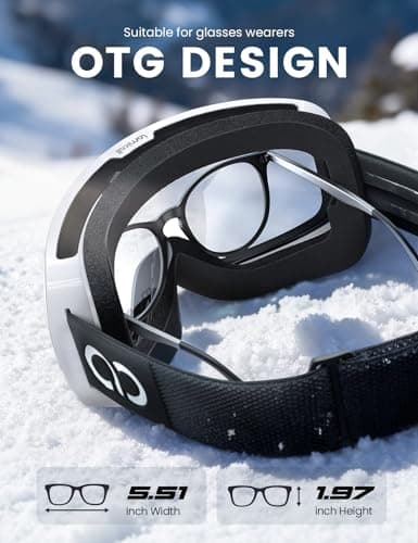 Lamicall Ski Goggles, Skiing Goggles - 【HD Spherical Lens】 Anti-fog Snow Snowboard Goggles with Wide OTG Over Helmet Compatible, UV400 Protection for Men & Women - White Frame - Sliver — view 6