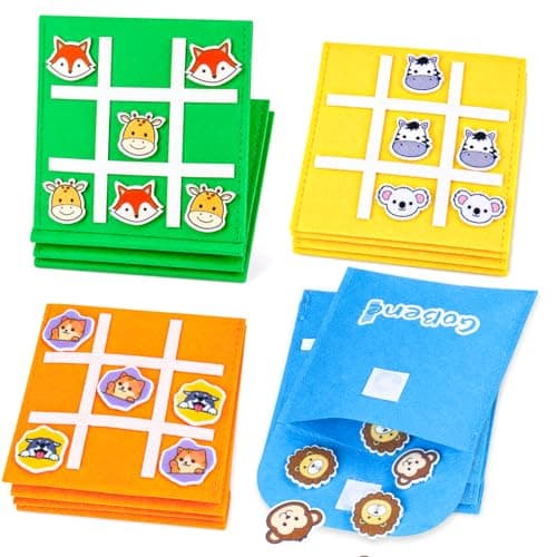 GoBene Tic Tac Toe Jungle Animals Game Set (16 Pcs) Kids Party Bag Fillers