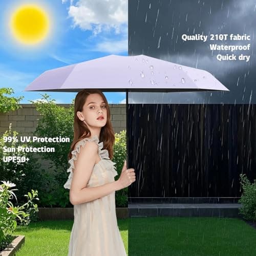 Detontek 6 Ribs Mini Travel Umbrella, Mini Folding Umbrella, Small Umbrella, Pocket Umbrella, Umbrella With Buckle Handle, Dual Purpose, With Storage Box (Purple) — view 4