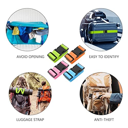 flintronic Luggage Straps, 4 Pack Suitcase Straps with Luggage Tags, Adjustable Bag Straps with Quick Release Buckle, Non-Slip Security Belts Travel Accessories for All Suitcase Baggage(Multi-color) — view 6
