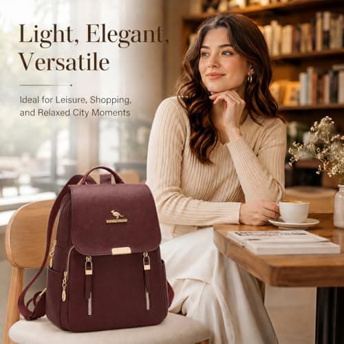 Drawelry Laptop Backpack for Women, Waterproof Large Bag with 4 Compartments and 8 Zip Pockets, Multifunctional Storage Casual Rucksack with Sturdy Handle, Chic Daypack for Travel, Work (Burgundy) — view 6