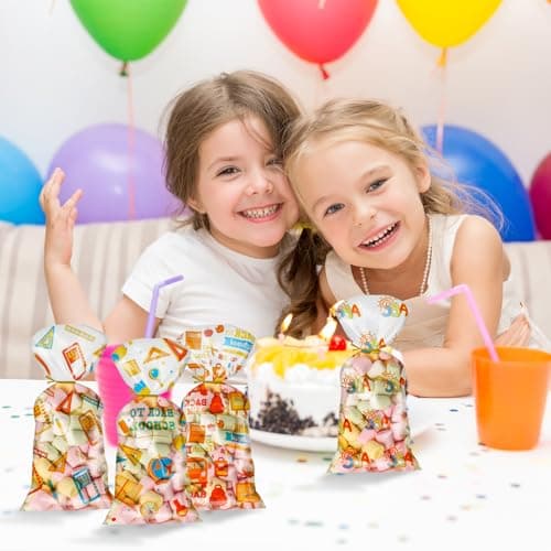 100Pcs Back to School Goodie Bags Candy Treat Bags Clear Bulk with Gold Twist Tie Back to School Party Favor Decorations for Cookie Candy Packing Supplies — view 4