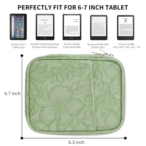 HoYiXi Universal Sleeve Bag for 6-6.8 inch E-Book Reader Compatible with 6.8" Kindle Paperwhite 2025-2012/6" All-new Kindle/Kobo/PocketBook,6" EReader With Anti-Drop Protective Cover,Green leaves — view 2