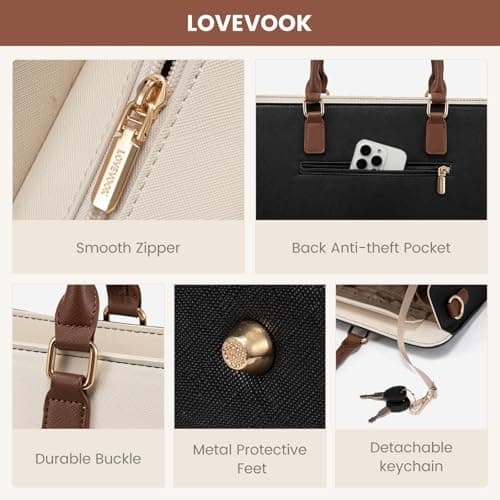 LOVEVOOK Laptop Handbags for Women, 17.3 Inch Ladies Work Bags Large Tote Bags with Compartments, PU Leather Womens Handbag Shoulder Bag for Office School Teacher Shopping Business — view 6