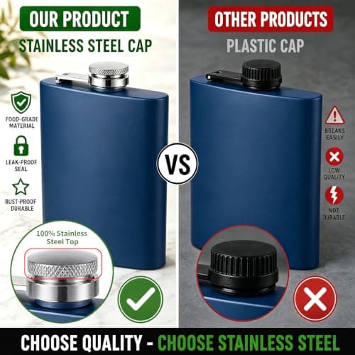 Stainless Steel Hip Flask 8oz Blue, Metal Flask for Whiskey Liquor, Small Pocket Flask with Funnel Cup, Mini Flask for Men Women Travel Camping Gifts 2 Pack — view 6