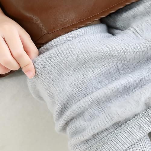 Kids Fleece Thermal Tights Baby Girls Plain Cotton Leggings with Feet Autumn Winter Thick Warm Ribbed Knitted Trousers Soft Comfort Stretchy Yoga Dance Pants (Grey, 1-3 Years) — view 4