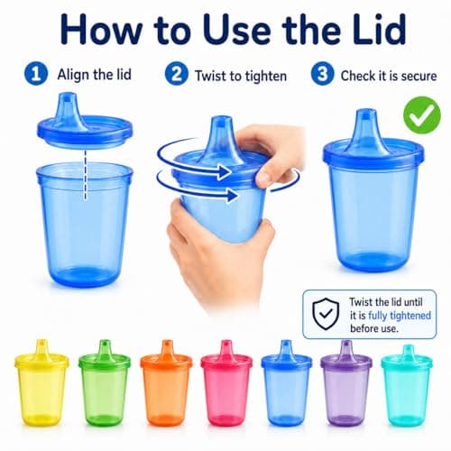 Youngever 7 Pack Toddler Sippy Cups with Lids, 250ml Reusable Kids Training Cups, Non Spill Baby Cups (Rainbow Colours) — view 3