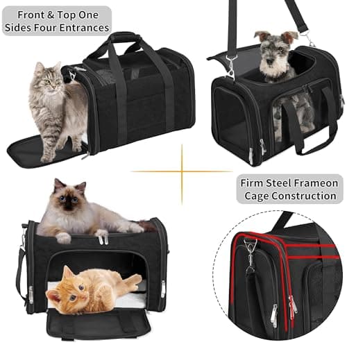 Soft-Sided Cat/Dog/Pet Carrier - Collapsible Pets Travel Carriers For Big Cats/Small Dogs With Shoulder Strap & Removable Mat - Mesh Puppy Carry Bag - Up to 16 Lbs - Airline Approved (Black) — view 4