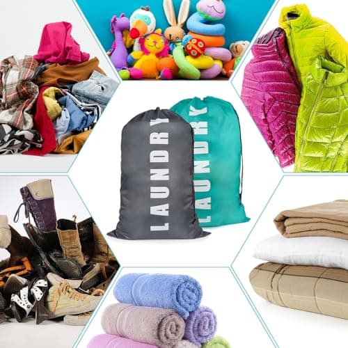 2 PCS Travel Laundry Bags, 24" x 36" Portable Large Laundry Bag (Blue,Grey) — view 5