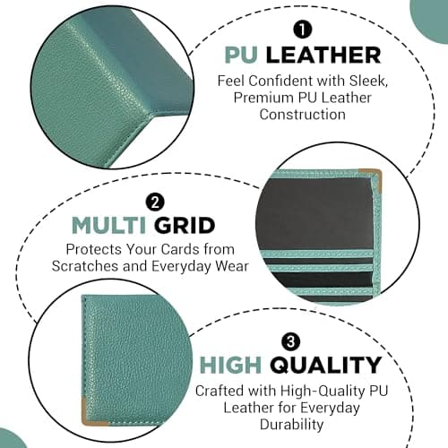 FATASH Travel Card Holder, PU Leather Oyster Card Cover, Bus Pass, Rail Ticket, Photo ID Wallet with 4 Pockets, Compact & Slim Unisex RFID Blocking Credit Card Case for Men, Women & Kids - Sky Blue — view 4