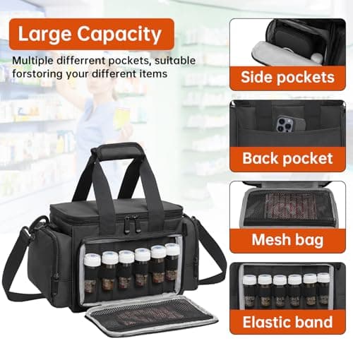 AKOZLIN Medical Supplies Bag Portable Large Emergency Bag (Empty), Nurse/Professional First Aid Bag,Suitable for General Practitioners, Home Care, Travel or Emergency Event，Black — view 4