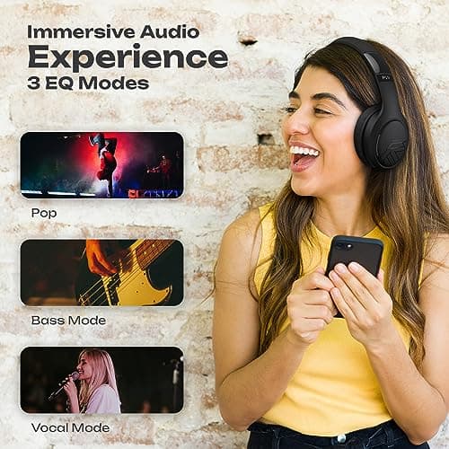 PowerLocus Bluetooth Headphones, Bluetooth Headphones Over Ear, Wireless Headphones with Microphone, 3 EQ Modes, 60Hrs Playtime, Foldable Headphones, Fabric Headband, Hi-Fi Stereo for Work/Travel/PC — view 2