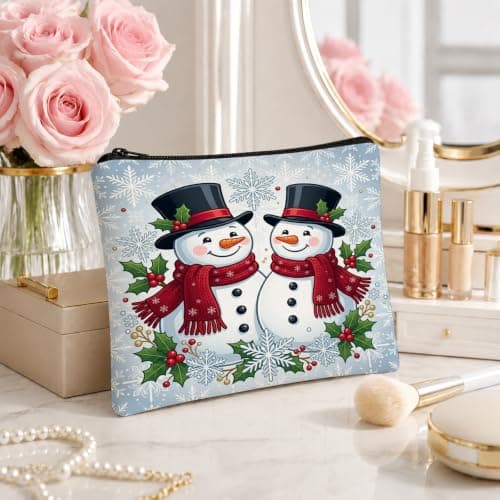 Snow Man Couple Holiday Quote Christmas Makeup Bag 7x9 Inch — view 4