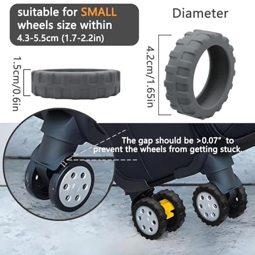 AmiCera Suitcase Wheel Protectors, 8 Pcs Off Road Luggage Wheel Covers, Luggage Accessories, Silicon Meterial Noise Reduction Anti Scratch, Travel Suitcase Wheel Covers (Grey, Small) — view 3