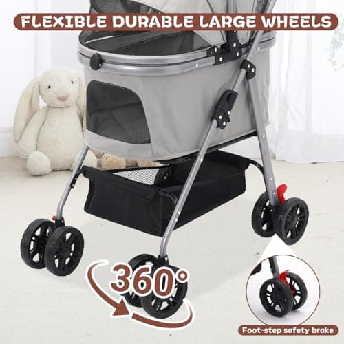 3-in-1 Foldable Pet Stroller with Detachable Carrier,Cup Holder&Storage Bag — view 6