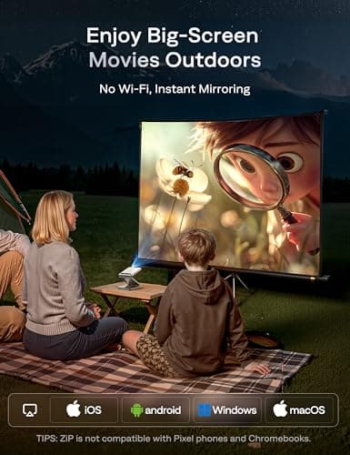 Aurzen ZIP Tri-Fold Truly Portable DLP Projector, Pocket Size, Zero-Lag Focus, One-Click Screen Mirroring, Full-Screen Mode, Type-C Fast Charging, 5,000mAh Battery, Indoor Outdoor Mini Projector,White — view 4