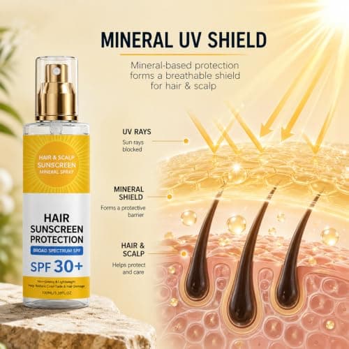 Mineral Scalp Sunscreen, Spray Sunscreen SPF 30, Lightweight Non-Greasy Hair Sun Protection Spray, UV Protection and Prevent Dryness & Color Fade, Suncream For Hiking, Beach, Running, 100ml — view 4