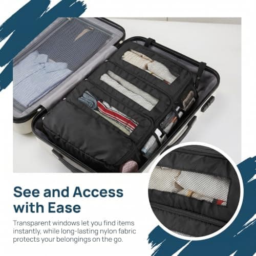 Suitcase Organizer, Travel Luggage Organizer Portable Hanging Travel Shelves Collapsible Hanging Packing Cubes for Carry on Suitcase, Black-M, M, Modern (Pure Black) — view 5