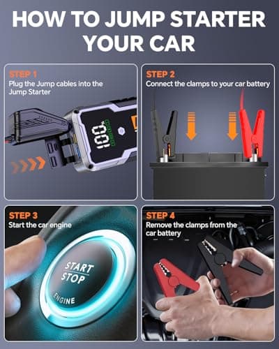 CARHEV 7000A Jump Starter Power Pack, 12V Car Battery Booster Jump Starter (up to 10.0L Petrol or 10.0L Diesel Engine), Portable Car Jump Starter Power Bank with Jump Leads and Fast Charging USB Ports — view 6