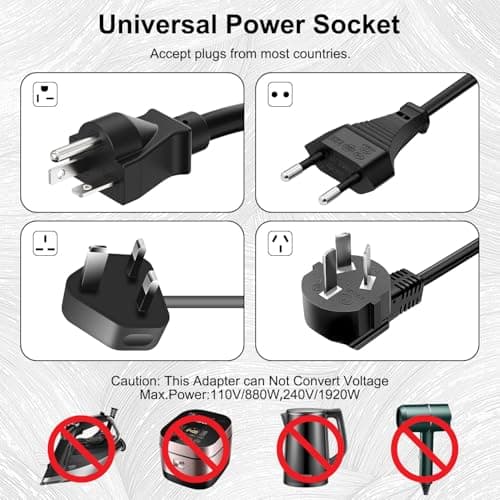 Universal Travel Adapter Worldwide, Travel Plug Adapter Worldwide with 2 USB C and 2 USB A Ports, All In One Universal Power Adaptor International Plug Adaptor UK to Europe EU USA AUS Australia Japan — view 4