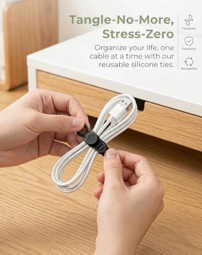 12 Pack Cable Ties Silicone Reusable Cable Straps for Desk Management Black — view 5
