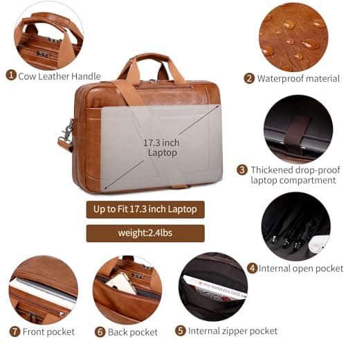 Stuery Faux Leather Messenger Bag for Men: 17.3 Inch Laptop Bag Briefcasen Convertible Backpack 3 in 1 Computer Handbags Work Bag Shoulder Crossbody Bags Office, Vintage Brown — view 5